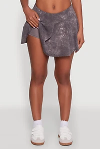 Womens Trendy Rib Knit Acid Wash Pleated Skort, Grey, Size L