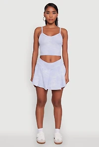 Trendy Rib Knit Acid Wash Pleated Skort