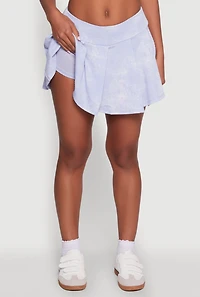 Trendy Rib Knit Acid Wash Pleated Skort