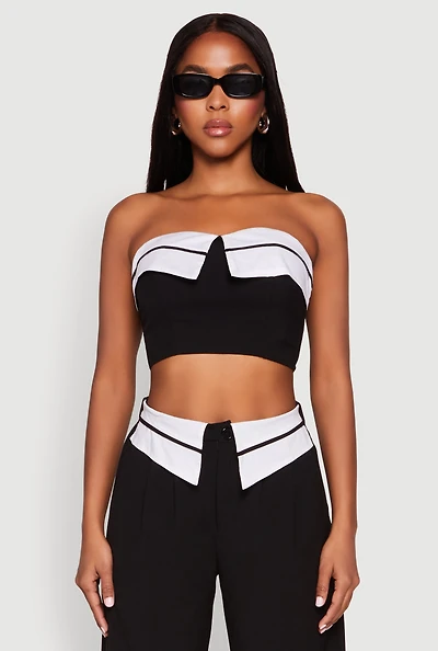 Womens Contrast Trim Fold Over Crop Top, L