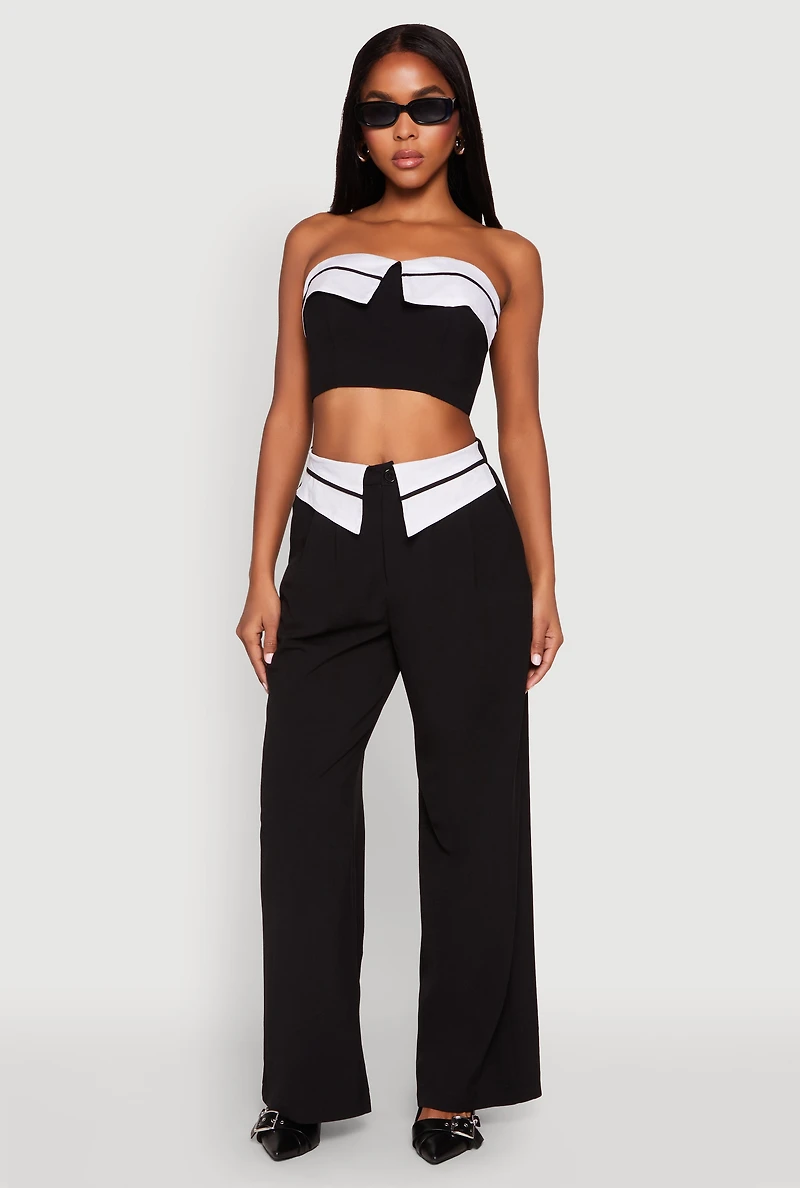 Womens Contrast Trim Fold Over Crop Top, L