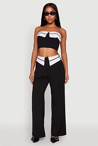 Womens Contrast Trim Fold Over Crop Top, L