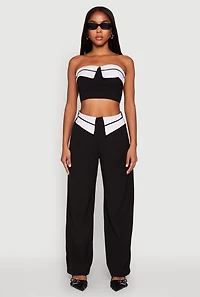 Womens Contrast Trim Fold Over Crop Top, L