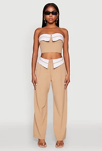 Womens Contrast Trim Fold Over Crop Top, S
