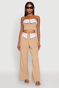 Womens Contrast Trim Fold Over Crop Top, S