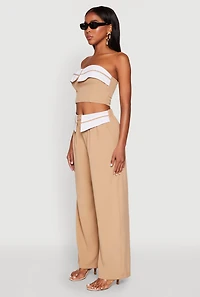 Womens Contrast Trim Fold Over Crop Top, S