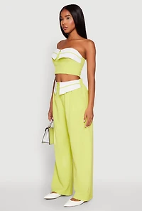 Womens Contrast Trim Fold Over Crop Top, Green, Size M