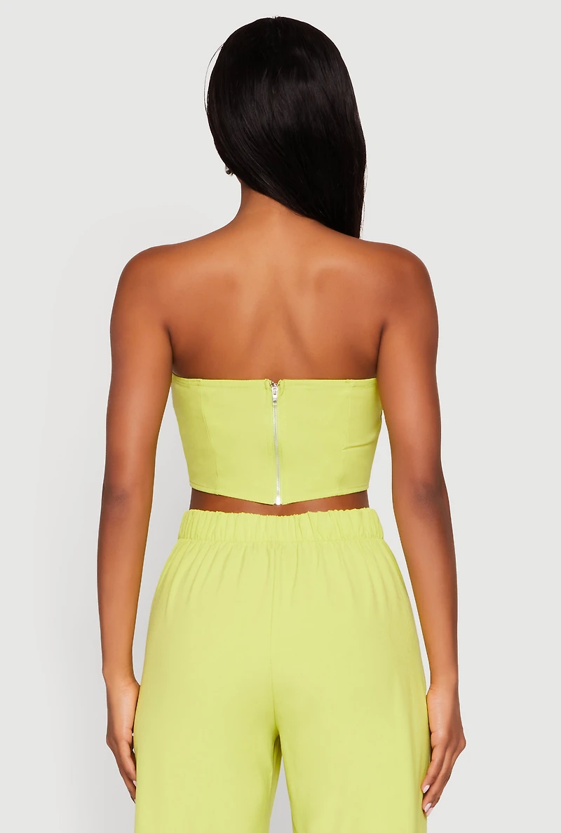 Womens Contrast Trim Fold Over Crop Top, Green, Size M