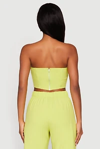 Womens Contrast Trim Fold Over Crop Top, Green, Size M
