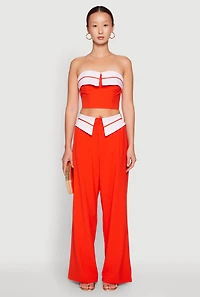 Womens Contrast Trim Fold Over Crop Top, Orange, Size S