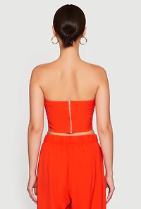 Womens Contrast Trim Fold Over Crop Top, Orange, Size S