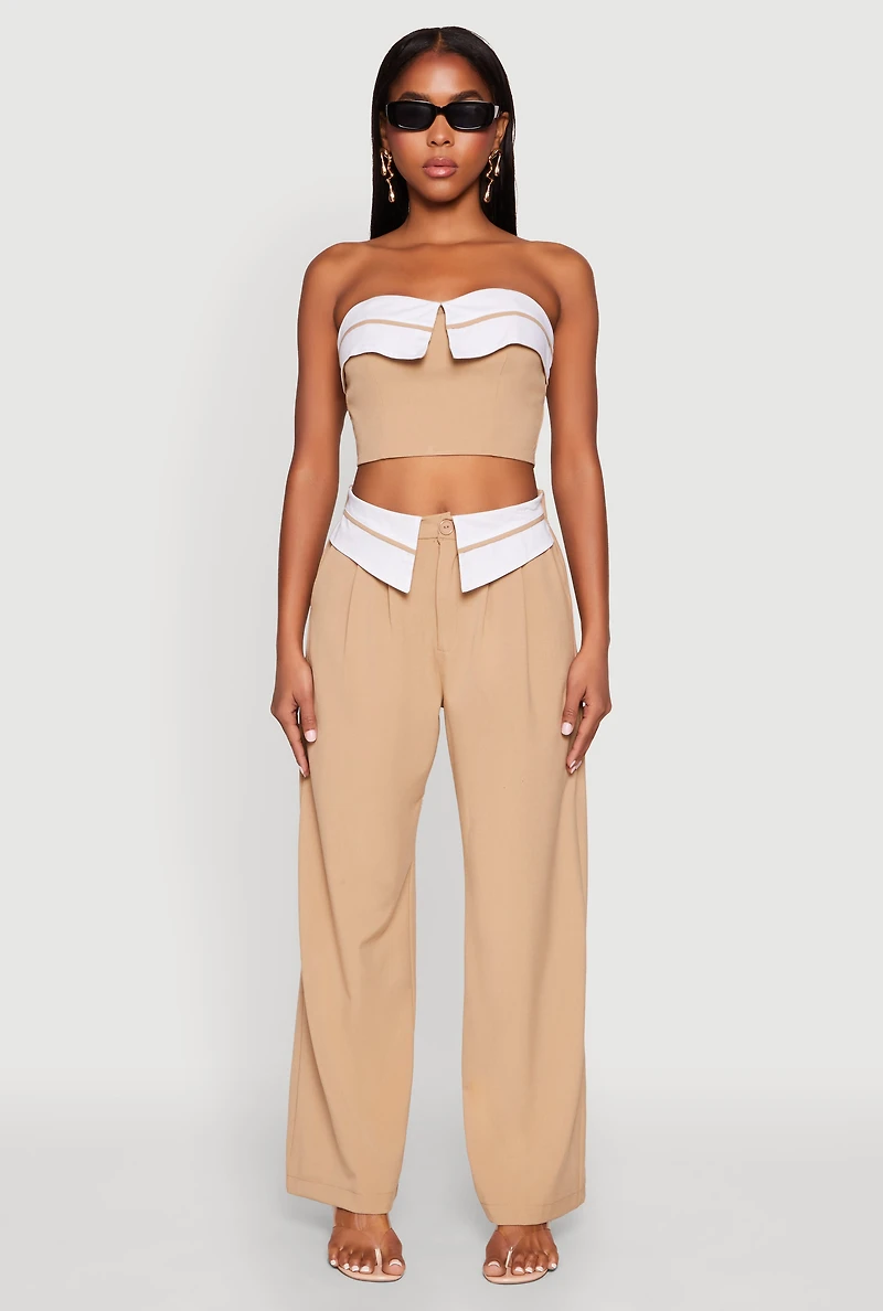 Womens Fold Over Trousers, Khaki, Size M