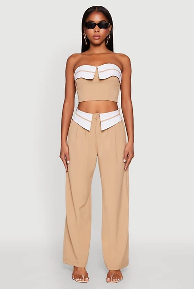 Womens Fold Over Trousers, Khaki, Size M