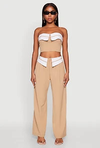Womens Fold Over Trousers, Khaki, Size M