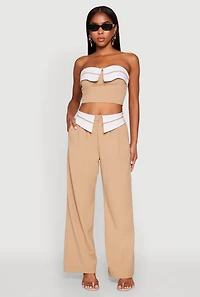 Womens Fold Over Trousers, Khaki, Size M