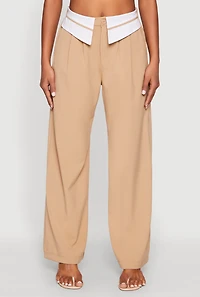 Womens Fold Over Trousers, Khaki, Size M