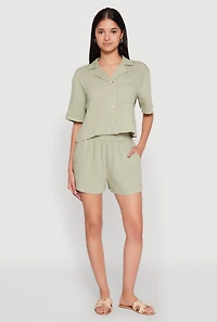 Womens Linen Pocket Shirt, Green, Size S