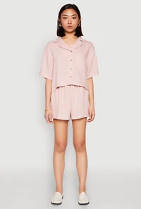 Womens Linen Pocket Shirt, Pink, Size M
