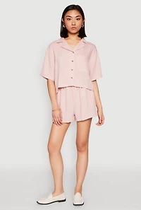 Womens Linen Pocket Shirt, Pink, Size M