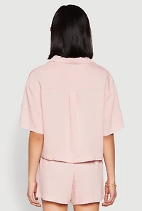 Womens Linen Pocket Shirt, Pink, Size M