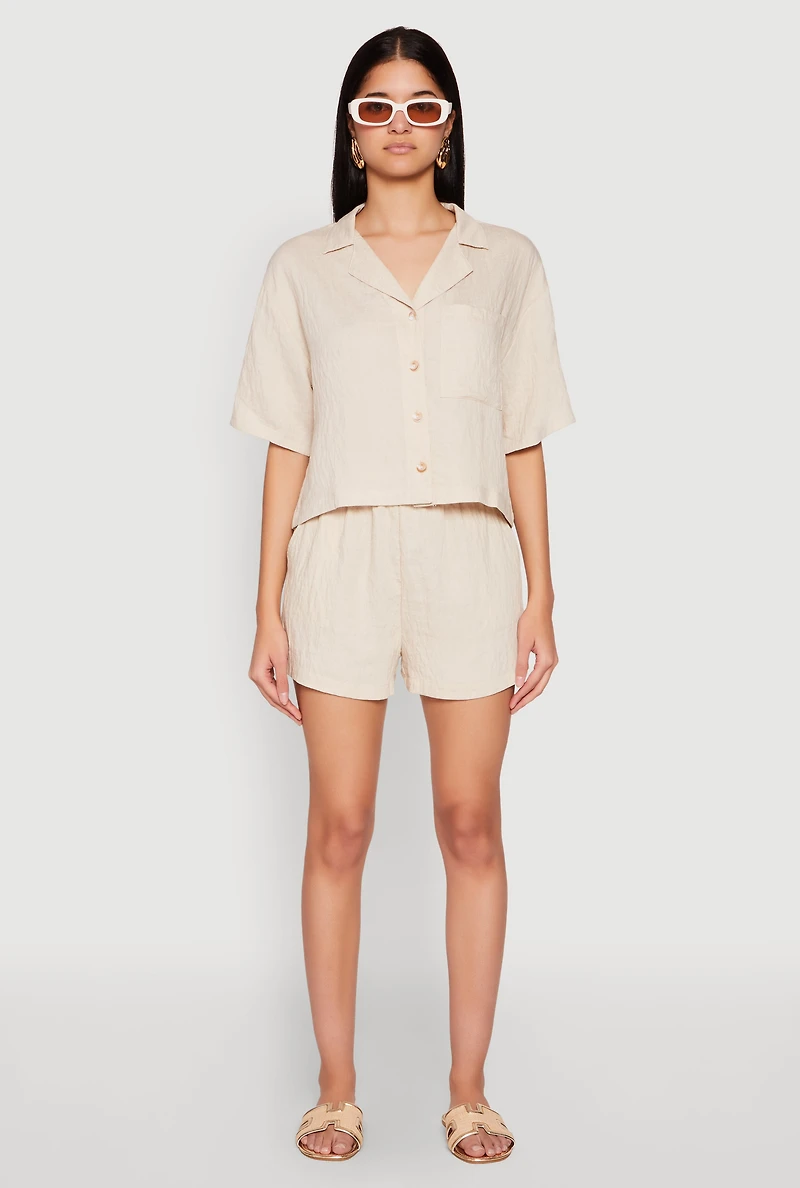 Womens Linen High Waist Pocket Shorts,