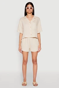 Womens Linen High Waist Pocket Shorts,