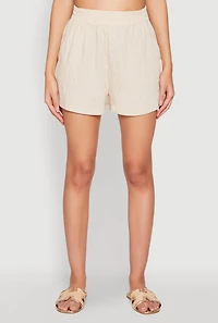 Womens Linen High Waist Pocket Shorts,