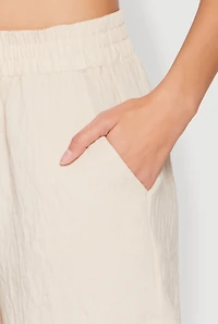 Womens Linen High Waist Pocket Shorts,