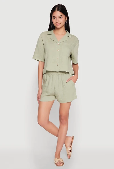 Womens Linen High Waist Pocket Shorts,