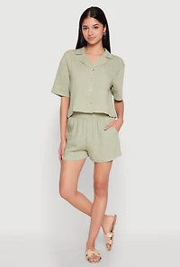 Womens Linen High Waist Pocket Shorts, Green, Size M
