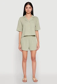 Womens Linen High Waist Pocket Shorts, Green, Size M