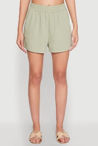 Womens Linen High Waist Pocket Shorts, Green, Size M
