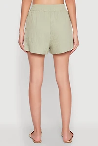 Womens Linen High Waist Pocket Shorts, Green, Size M