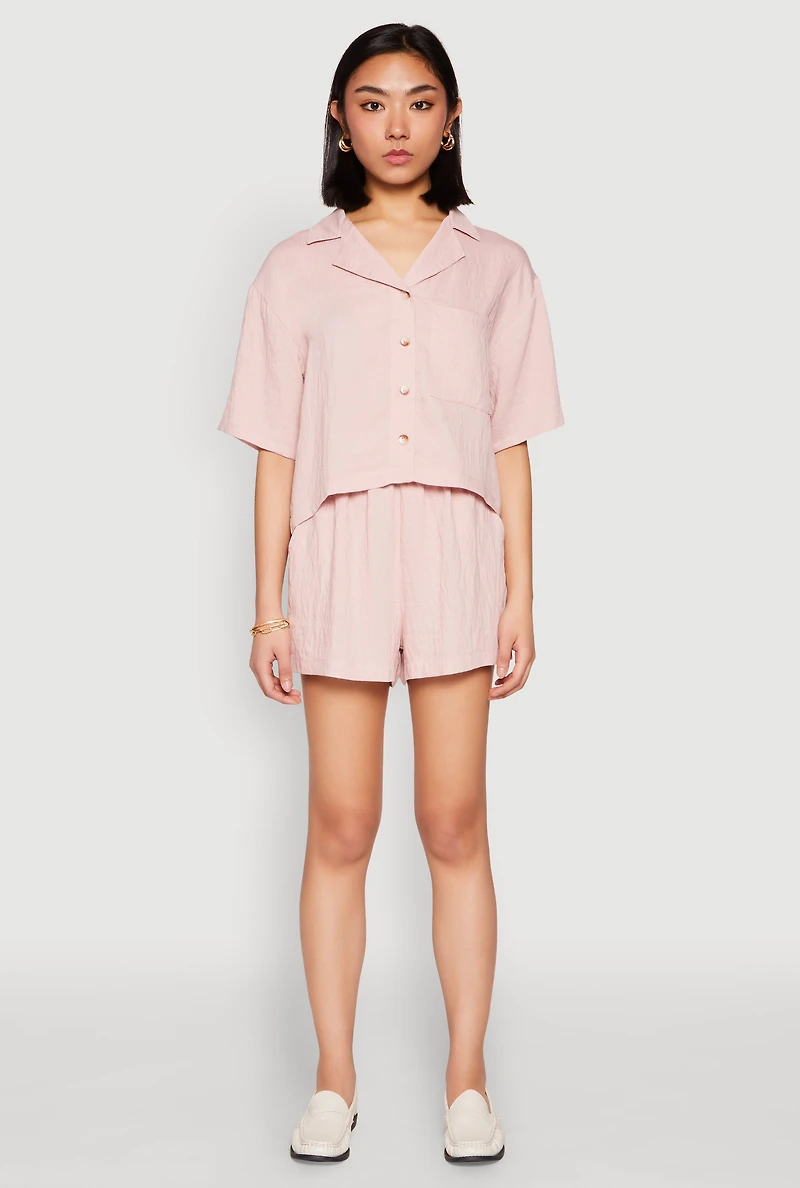 Womens Linen High Waist Pocket Shorts, Pink, Size S