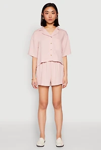 Womens Linen High Waist Pocket Shorts, Pink,