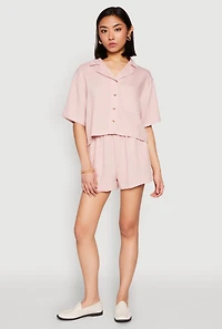 Womens Linen High Waist Pocket Shorts, Pink, Size S