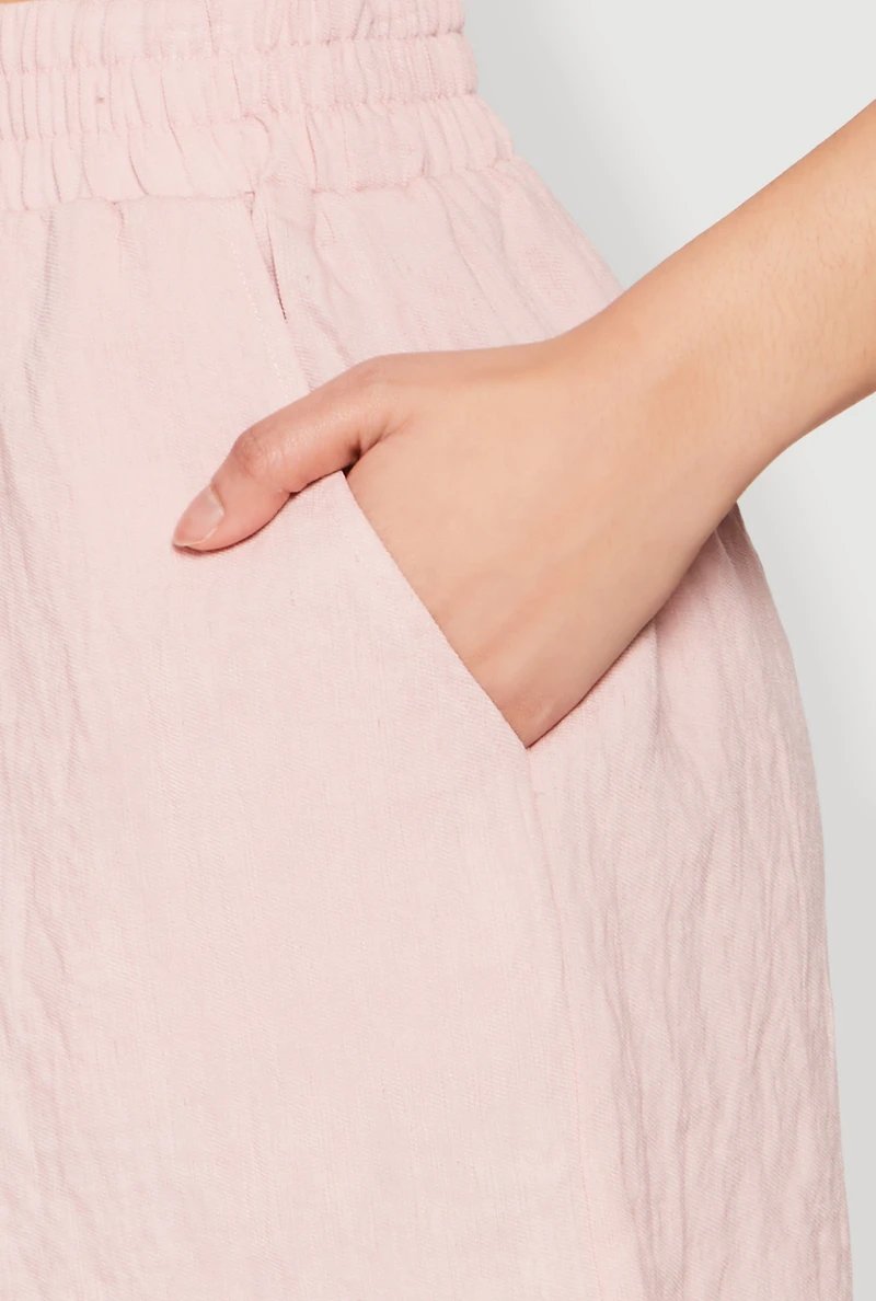Womens Linen High Waist Pocket Shorts, Pink,
