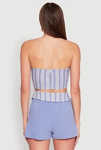 Womens Cropped Stripe Tube Top, Blue, Size L