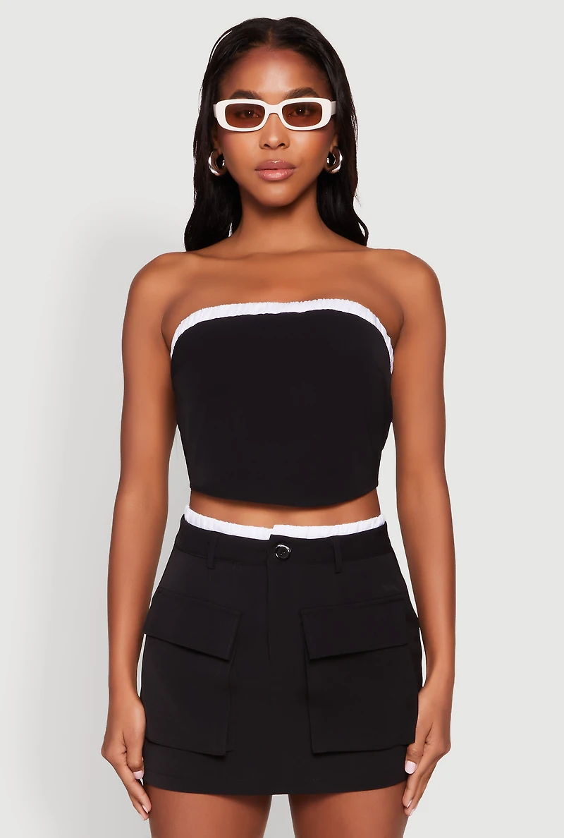 Womens Contrast Trim Tube Top, Black, Size S