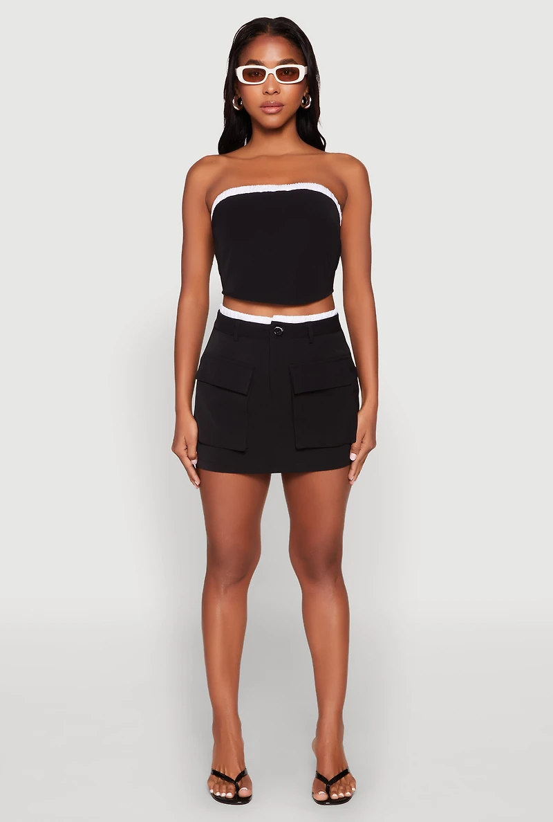 Womens Contrast Trim Tube Top, Black, Size M