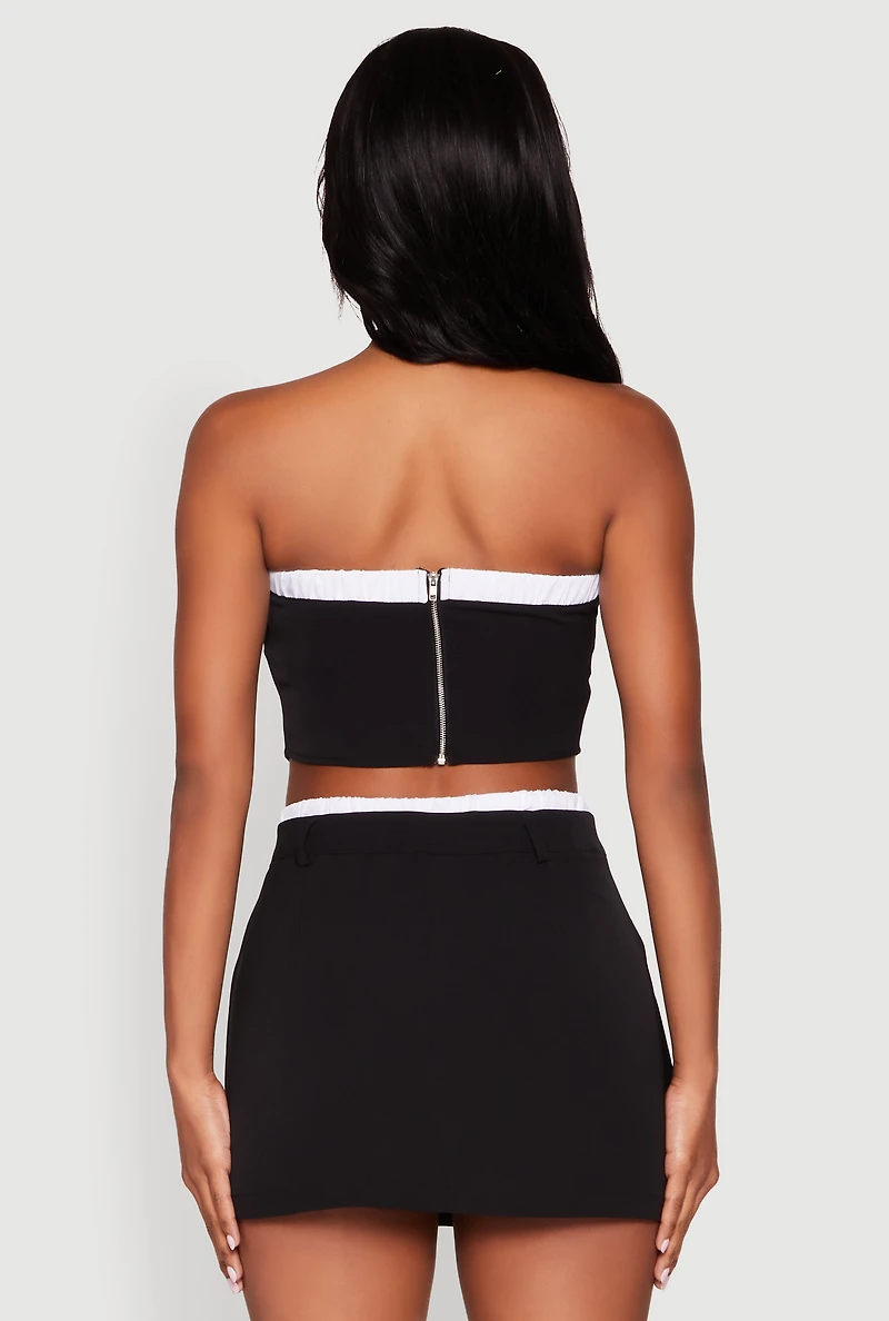 Womens Contrast Trim Tube Top, Black, Size M