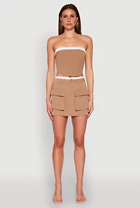 Womens Contrast Trim Tube Top, Beige, Size S