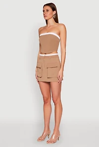 Womens Contrast Trim Tube Top, Beige, Size S