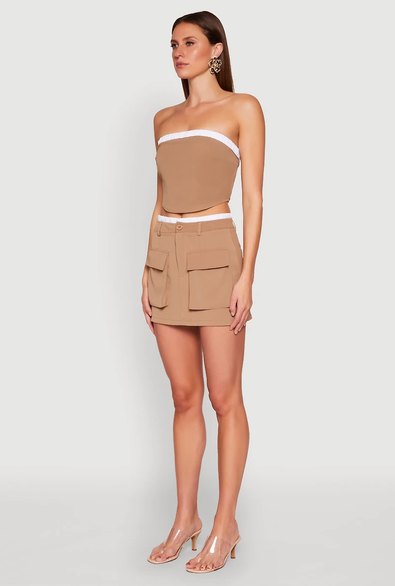 Womens Contrast Trim Tube Top, Beige, Size M