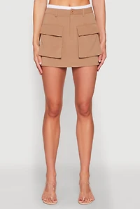 Womens Contrast Trim Cargo Pocket Mini Skirt, Khaki, Size L