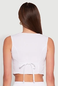 Womens Cropped Square Neck Vest, White, Size L