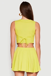 Womens Cropped Square Neck Vest, Green, Size S