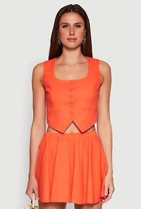 Womens Cropped Square Neck Vest, Orange, Size S