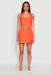 Womens Linen High Waisted Skirt, Orange, Size S