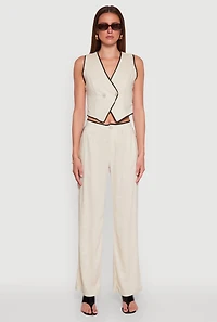 Womens Linen Contrast Trim Vest, Beige, Size S